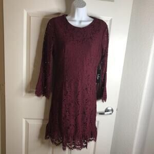 Lulu's Women's Lace Long Sleeve Sheath Dress Burgundy NEW ~ Size M